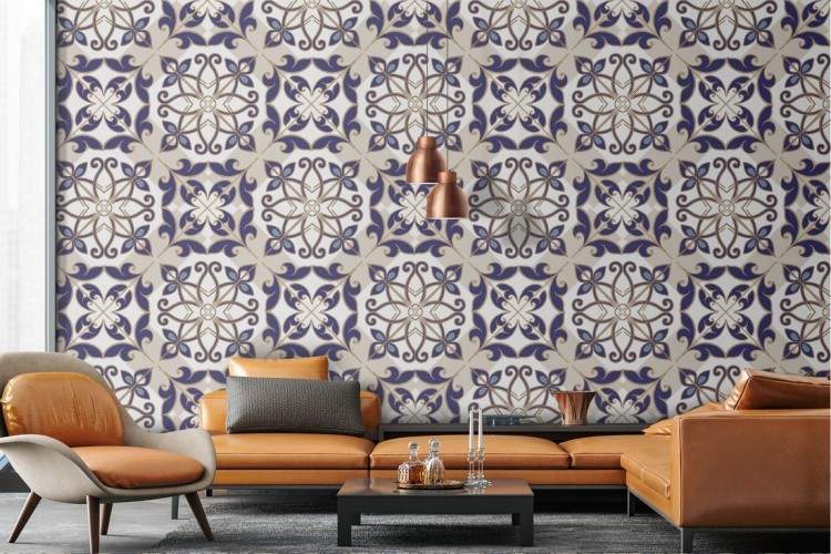 Vintage tile wallpaper with geometric pattern.