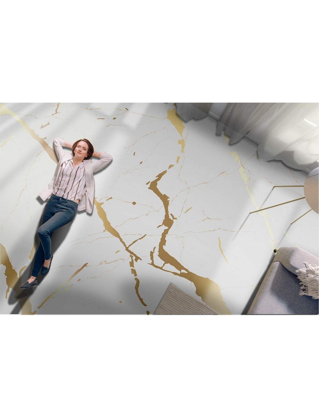 Carta da parati superficie marmo bianco con oro e adesivi murali