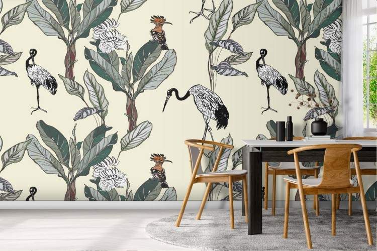 Wallpaper nature animals herons and leaves.