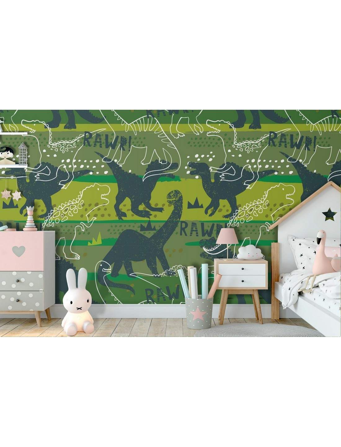 Carta da parati dinosauri stilizzati pattern bambini e adesivi murali