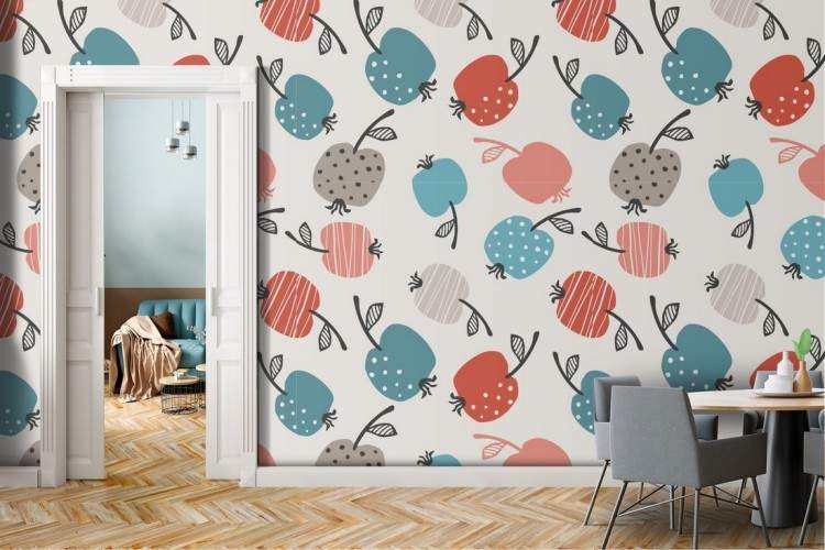 Wallpaper pattern stylized apples fruit.