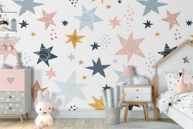 Children's wallpaper decoration stylized stars.