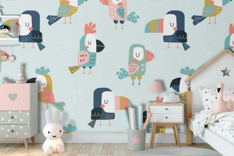 Children's wallpaper with parrot animal pattern.