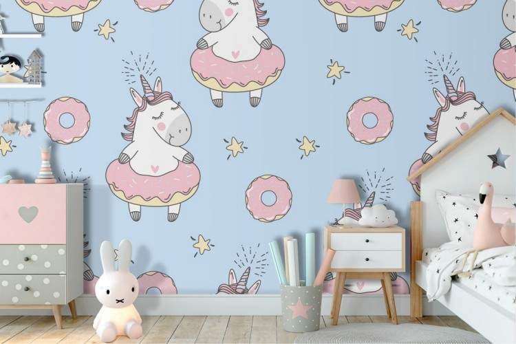 Unicorn wallpaper with fantasy donut for children.