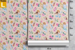 Vintage wallpaper with angels and roses for children.