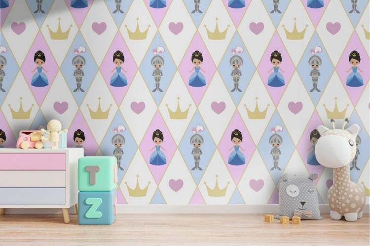 Princess and knight wallpaper decoration for children.