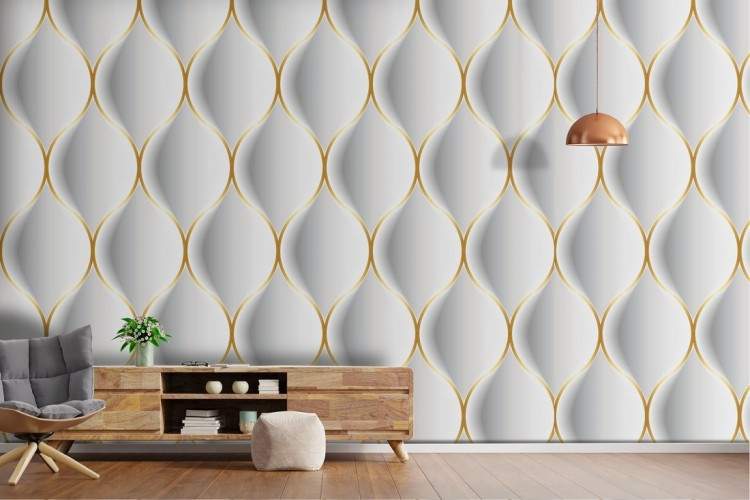 Wallpaper with stylized stripe decoration 3D effect.