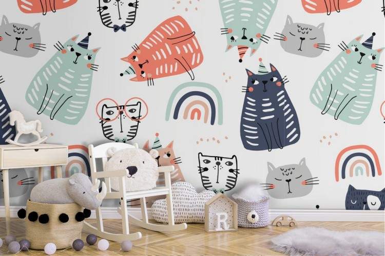 Carta da Parati gatti stilizzati animali pattern.