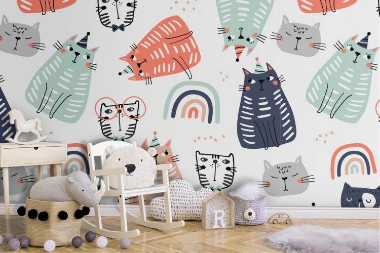 Wallpaper with stylized cats animal pattern.