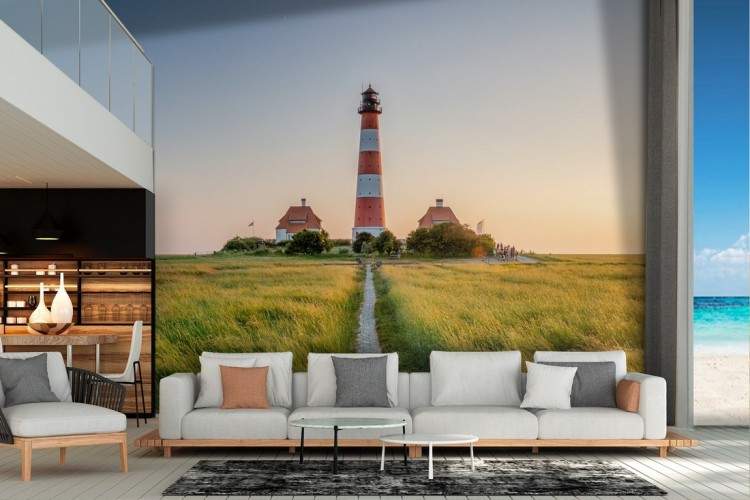 Wallpaper landscape meadow with lighthouse