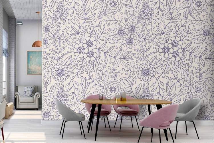 Wallpaper with stylized leaves and flowers nature decoration.