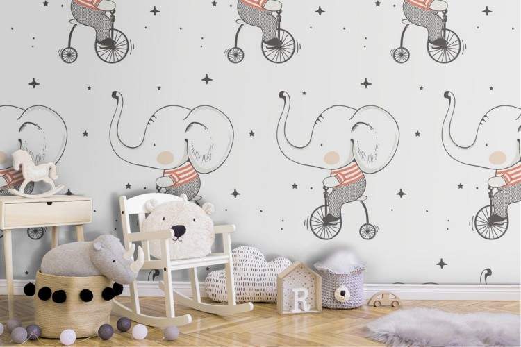 Elephant cartoon pattern children's wallpaper.