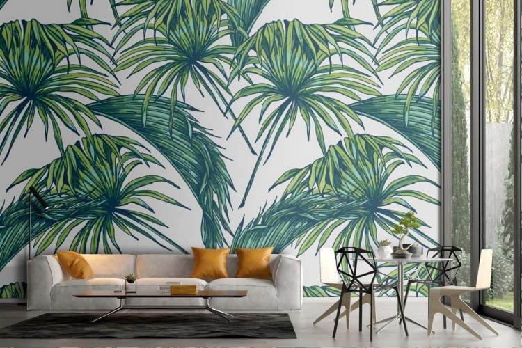 Wallpaper with tropical leaves and palm nature pattern.