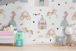 Carta da Parati principesse e fiabe decorazione bambini.
