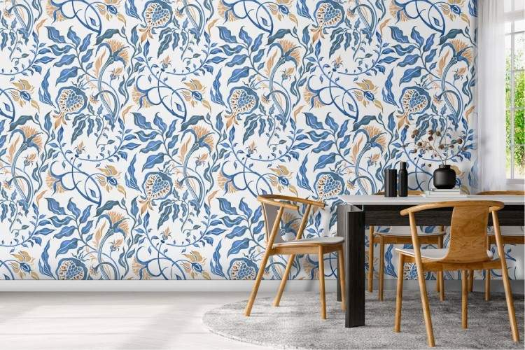 Wallpaper with abstract nature leaves vintage pattern.