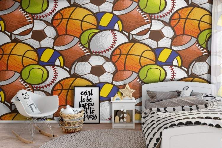 Children's wallpaper sports balls pattern.