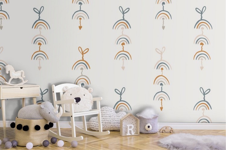 Stylized rainbow wallpaper decoration for children.