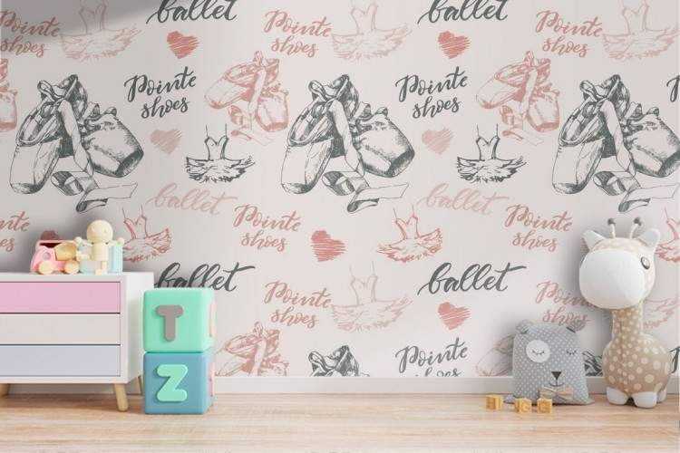 Ballet slipper wallpaper kids decoration.