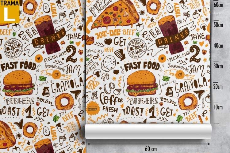 Carta da parati cibo fast food scritte pattern e adesivi murali