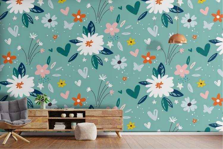 '70s nature pattern white flowers wallpaper.