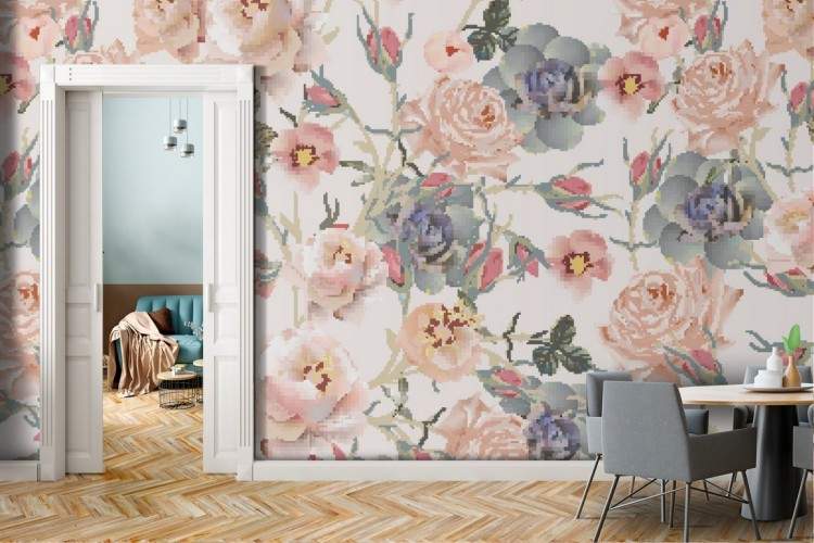 Vintage roses flowers wallpaper pattern.