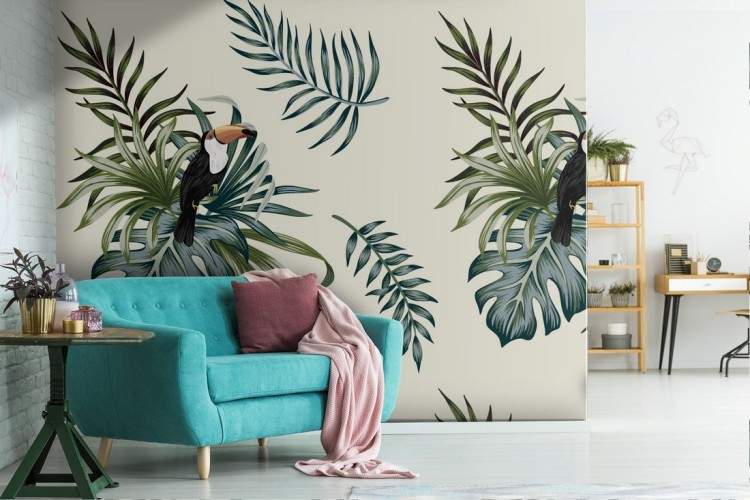 Tropical leaves and toucan nature pattern wallpaper.