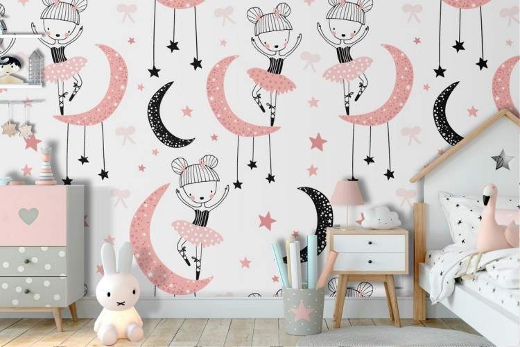 Wallpaper ballerine con stelle e lune bambini pattern.