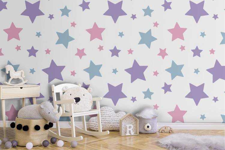 Polka dot stars wallpaper decoration for children.