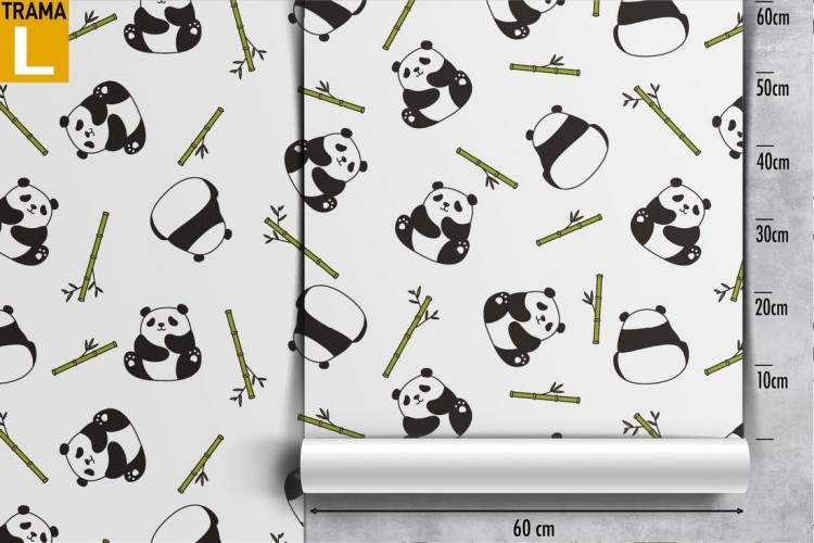 Carta da parati Panda per cameretta - Verde, nero, bianco