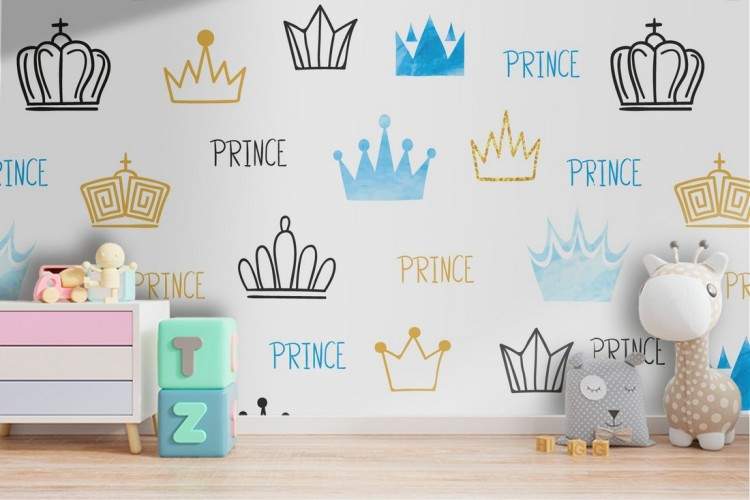 Wallpaper with stylized crowns for children's decoration.