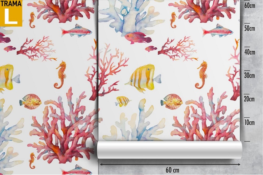 Carta da Parati coralli e pesci pattern bambini.