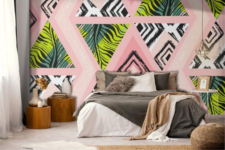 Modern tropical geometric wallpaper pattern.