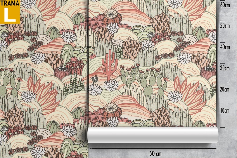 Carta da Parati natura cactus decorazione stilizzata.