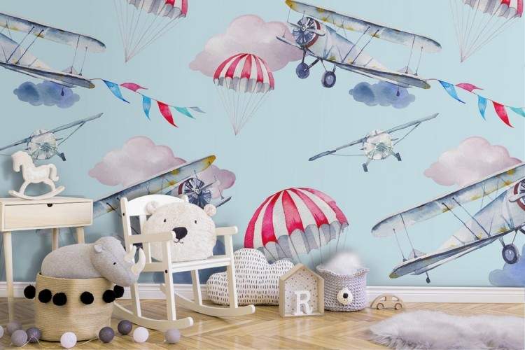 Airplane wallpaper decoration for children.