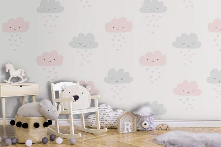 Children's polka dot cloud pattern wallpaper.