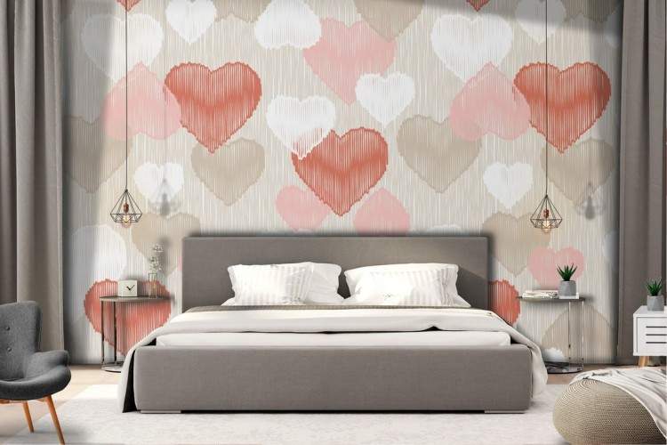 Wallpaper decoration modern red hearts pattern.