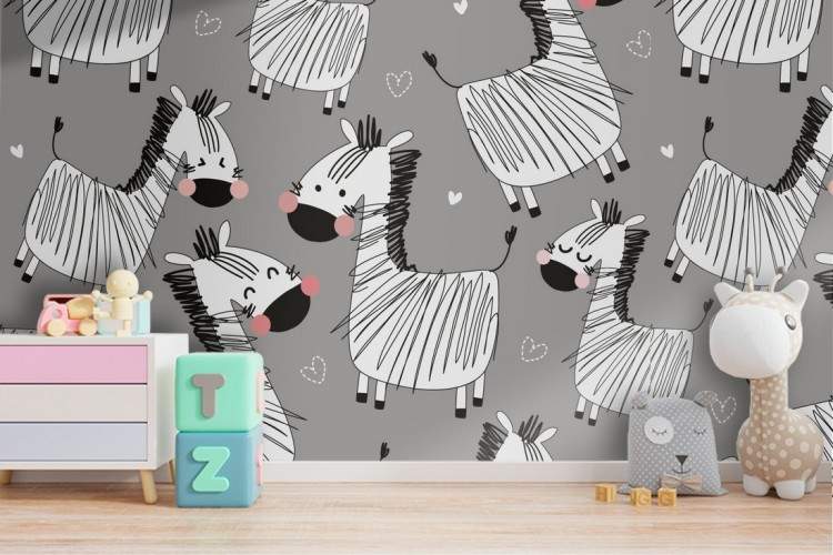 Zebra animal wallpaper decoration for children.