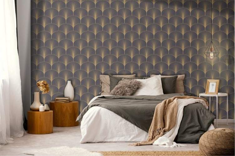 Art deco wallpaper with stylized vintage pattern.