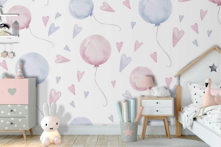 Polka dot balloons wallpaper children's decoration.