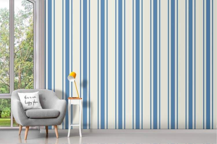 Classic pattern white and blue striped wallpaper.