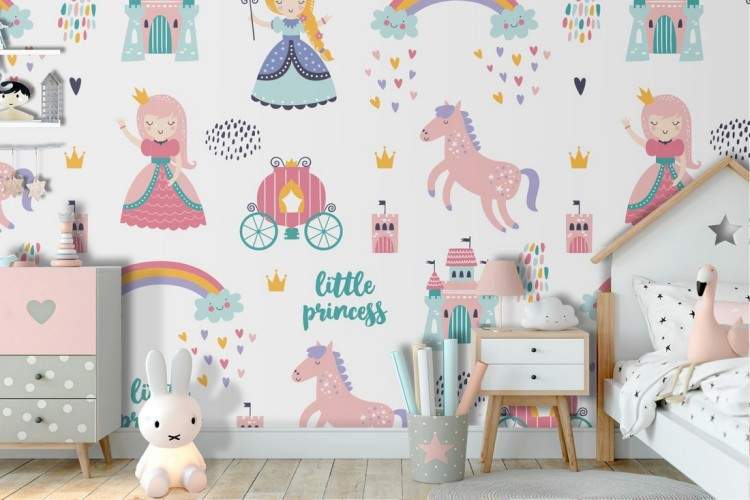 Wallpaper principesse e carrozze decorazione bambini.