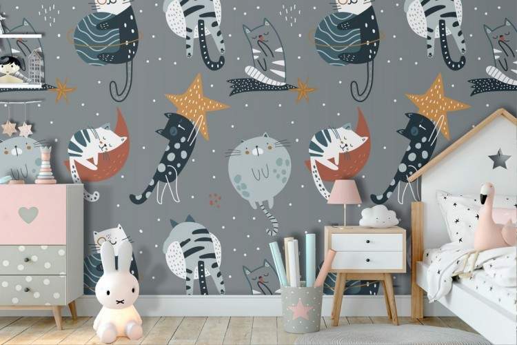 Wallpaper stars and planets children's decoration.