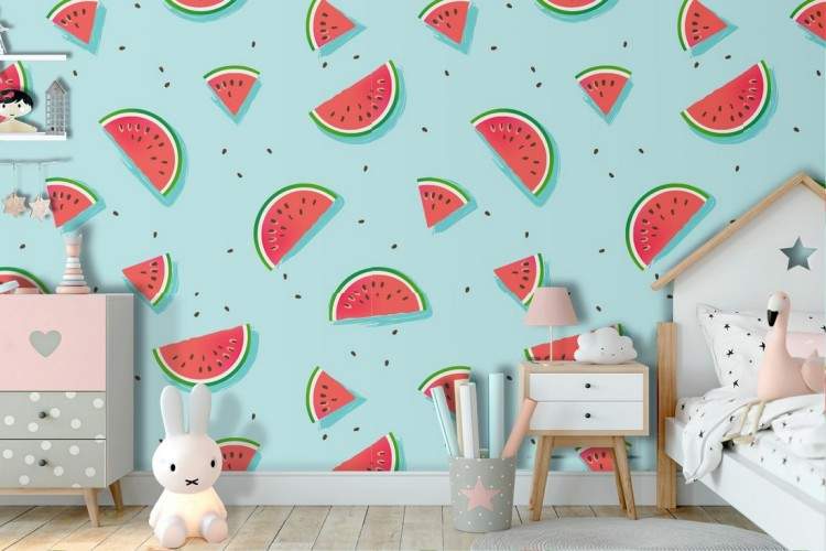 Watermelon fruit polka dot wallpaper kids decoration.