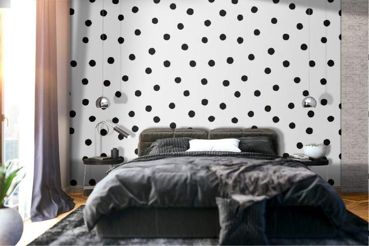 Wallpaper decoration with black polka dot pattern.