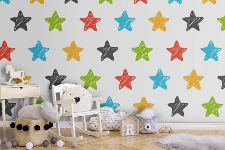 Stylized stars polka dot wallpaper for children.