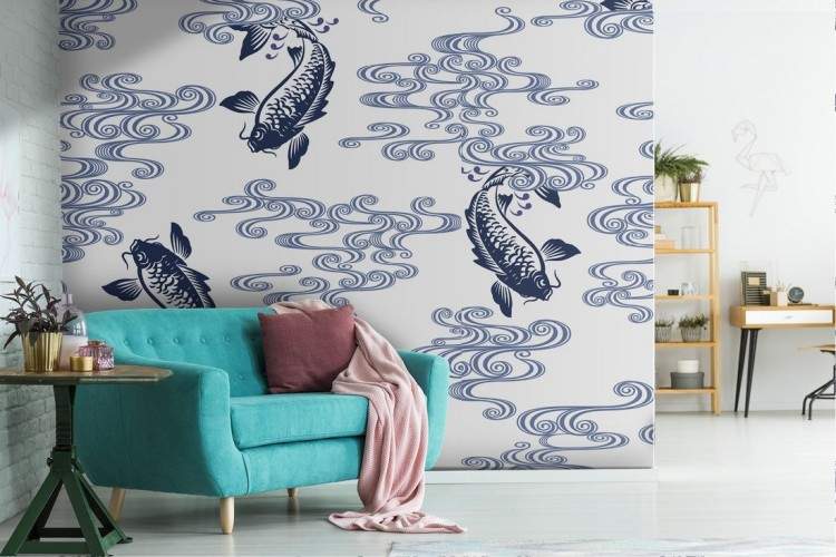 Wallpaper decorazione orientale carpe natura.