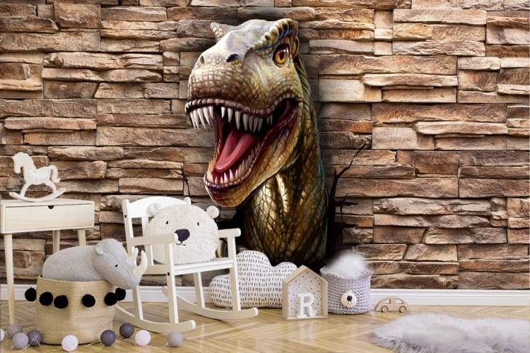 Carta da parati 3D dinosauro texture mattoni e adesivi murali