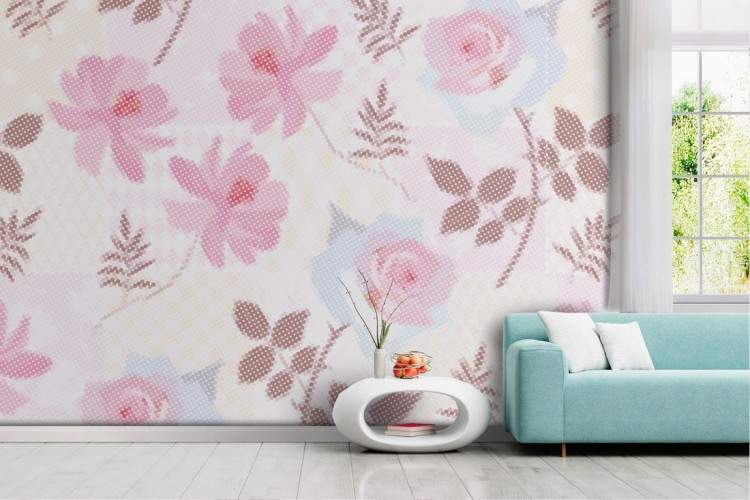 Wallpaper pattern with flowers and roses.