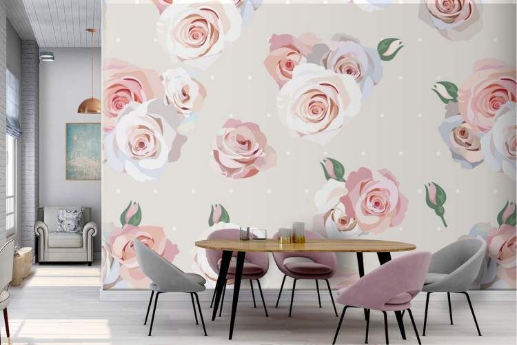 Elegant white roses wallpaper pattern.