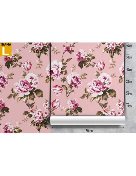 Carta da parati raffinata pattern fiori rosa. e adesivi murali